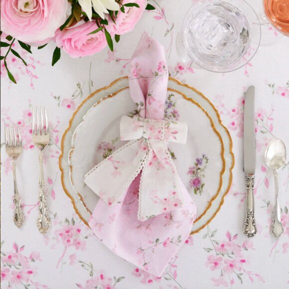 NWT LoveShackFancy Bow Napkin RIngs - Strawberry Basil